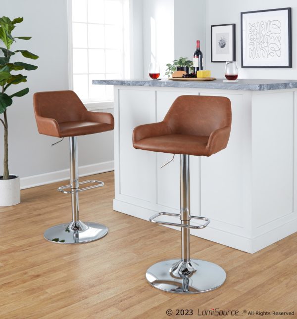 Daniella Chrome and Camel Contemporary Adjustable Swivel Barstool Set of 2