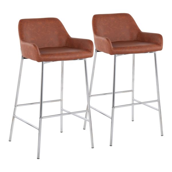Daniella Chrome and Camel Contemporary Bar Stools Set of 2 2