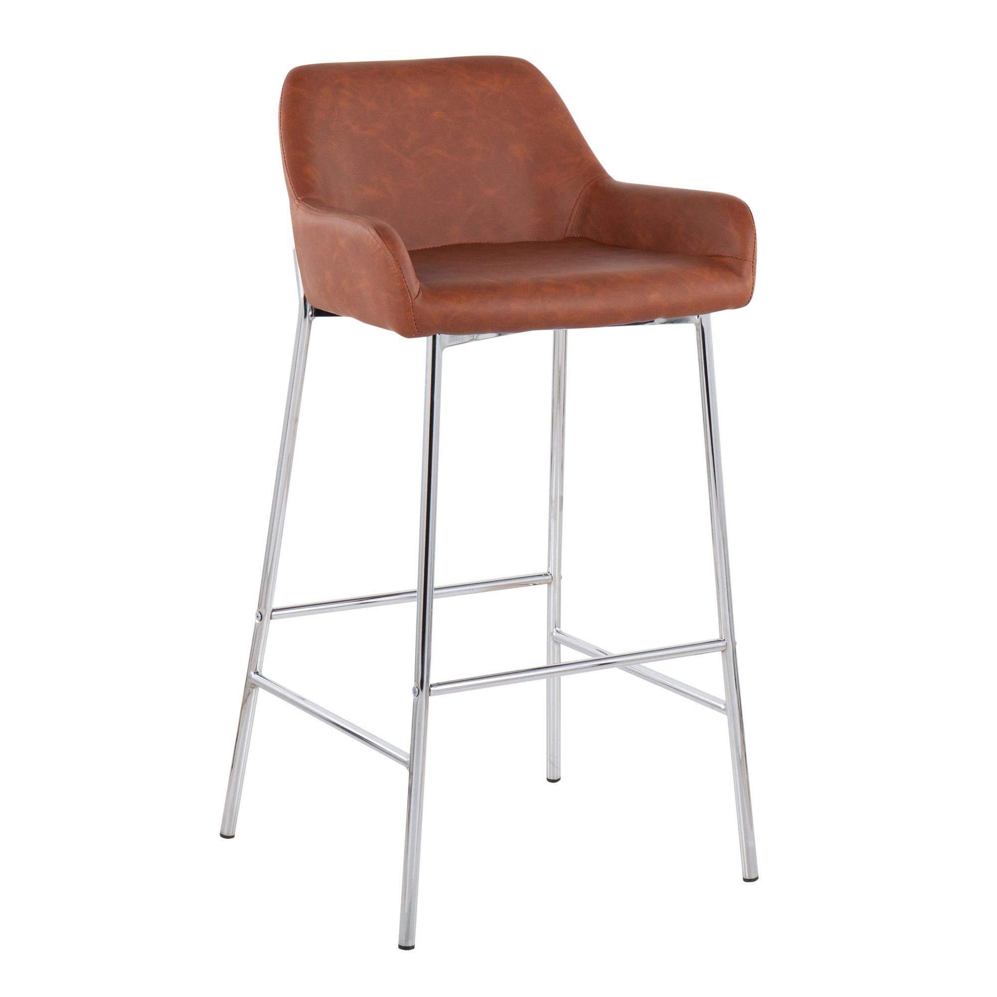 Daniella Chrome and Camel Contemporary Bar Stools (Set of 2) 4 Daniella Chrome and Camel Contemporary Bar Stools (Set of 2) - Image 4