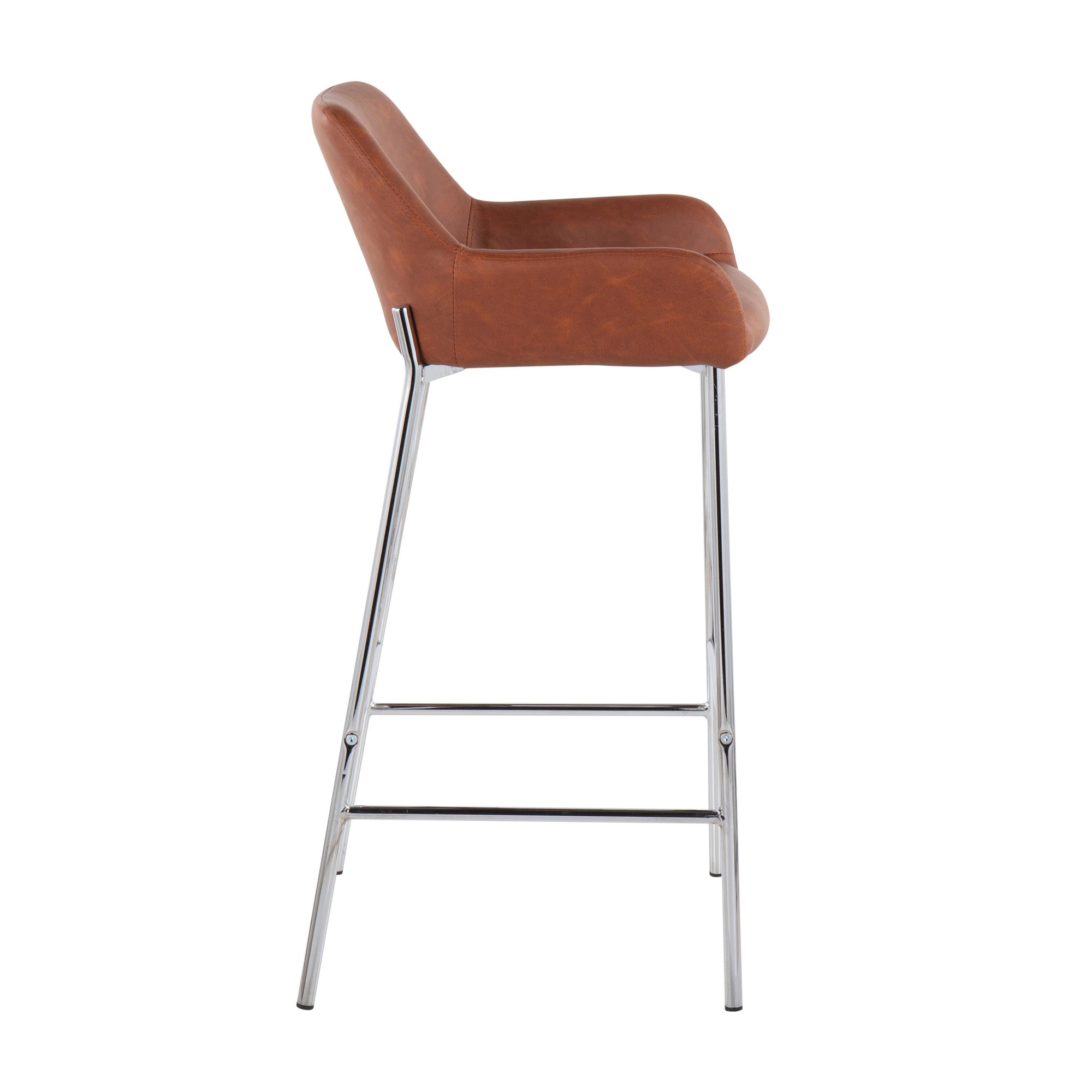 Daniella Chrome and Camel Contemporary Bar Stools (Set of 2) 5 Daniella Chrome and Camel Contemporary Bar Stools (Set of 2) - Image 5