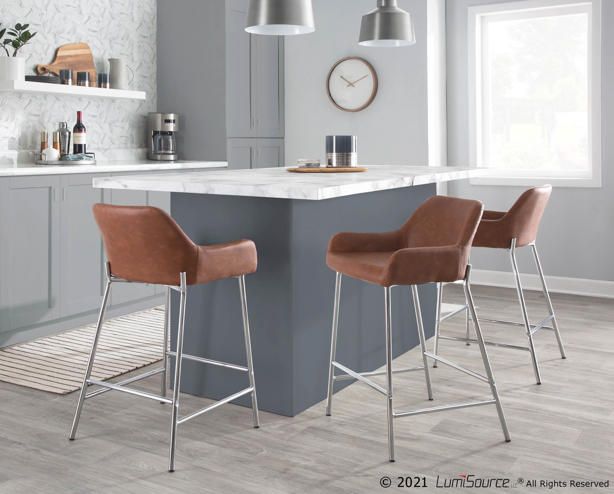 Daniella Chrome and Camel Contemporary Counter Stools (Set of 2) 2 Daniella Chrome and Camel Contemporary Counter Stools (Set of 2) - Image 2