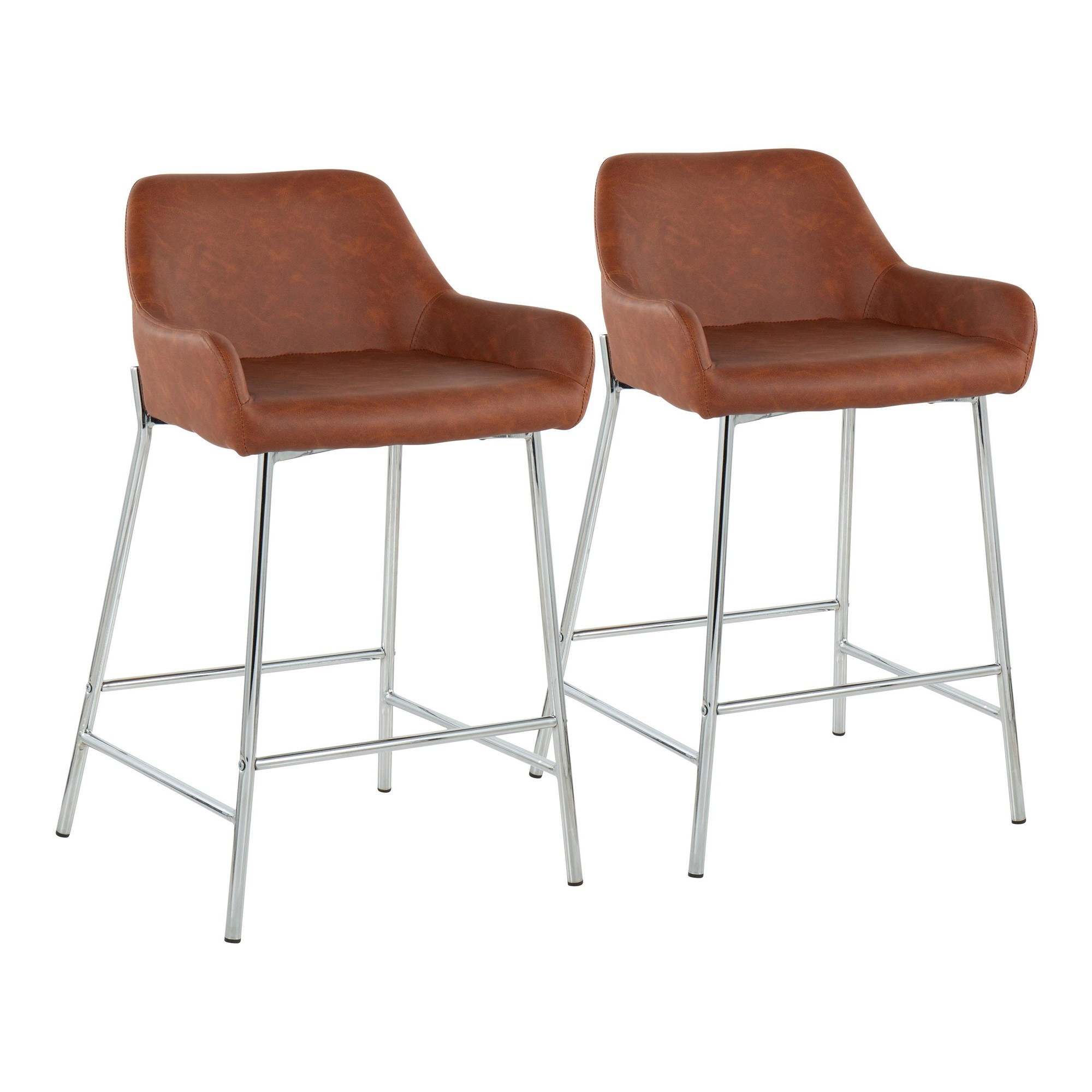 Daniella Chrome and Camel Contemporary Counter Stools (Set of 2) 3 Daniella Chrome and Camel Contemporary Counter Stools (Set of 2) - Image 3