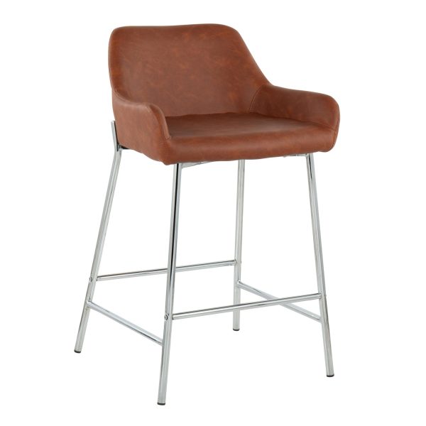 Daniella Chrome and Camel Contemporary Counter Stools Set of 2 3