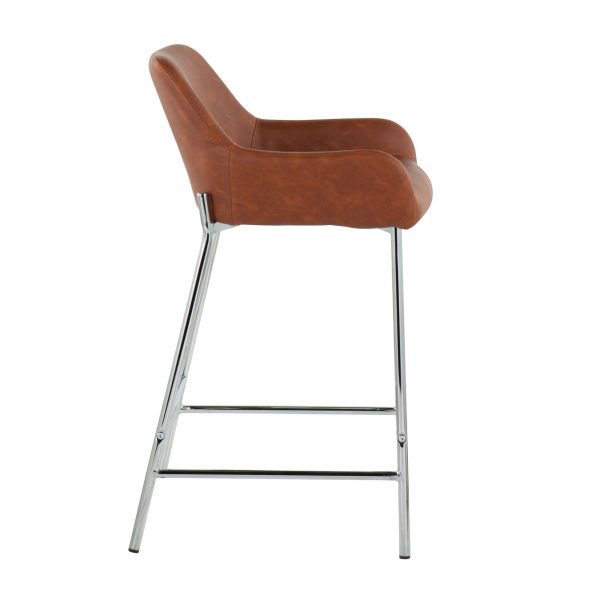 Daniella Chrome and Camel Contemporary Counter Stools Set of 2 4