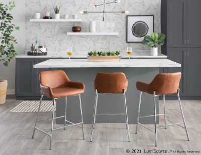Daniella Chrome and Camel Contemporary Counter Stools (Set of 2)