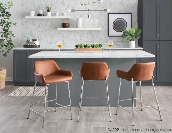 Daniella Chrome and Camel Contemporary Counter Stools Set of 2