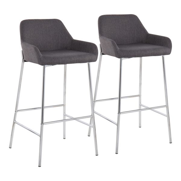 Daniella Chrome and Charcoal Contemporary Bar Stools Set of 2 1