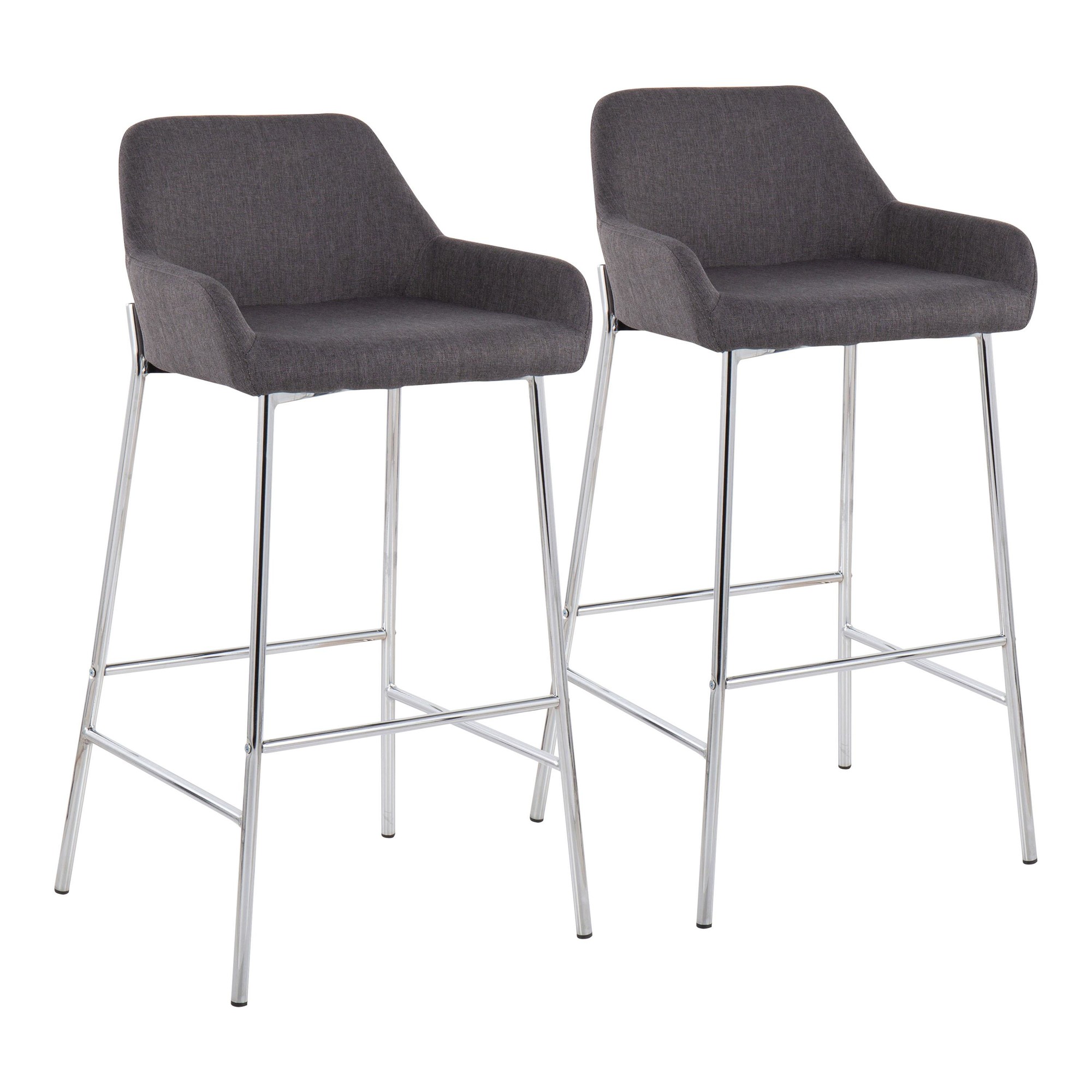 Daniella Chrome and Charcoal Contemporary Bar Stools (Set of 2) 2 Daniella Chrome and Charcoal Contemporary Bar Stools (Set of 2) - Image 2