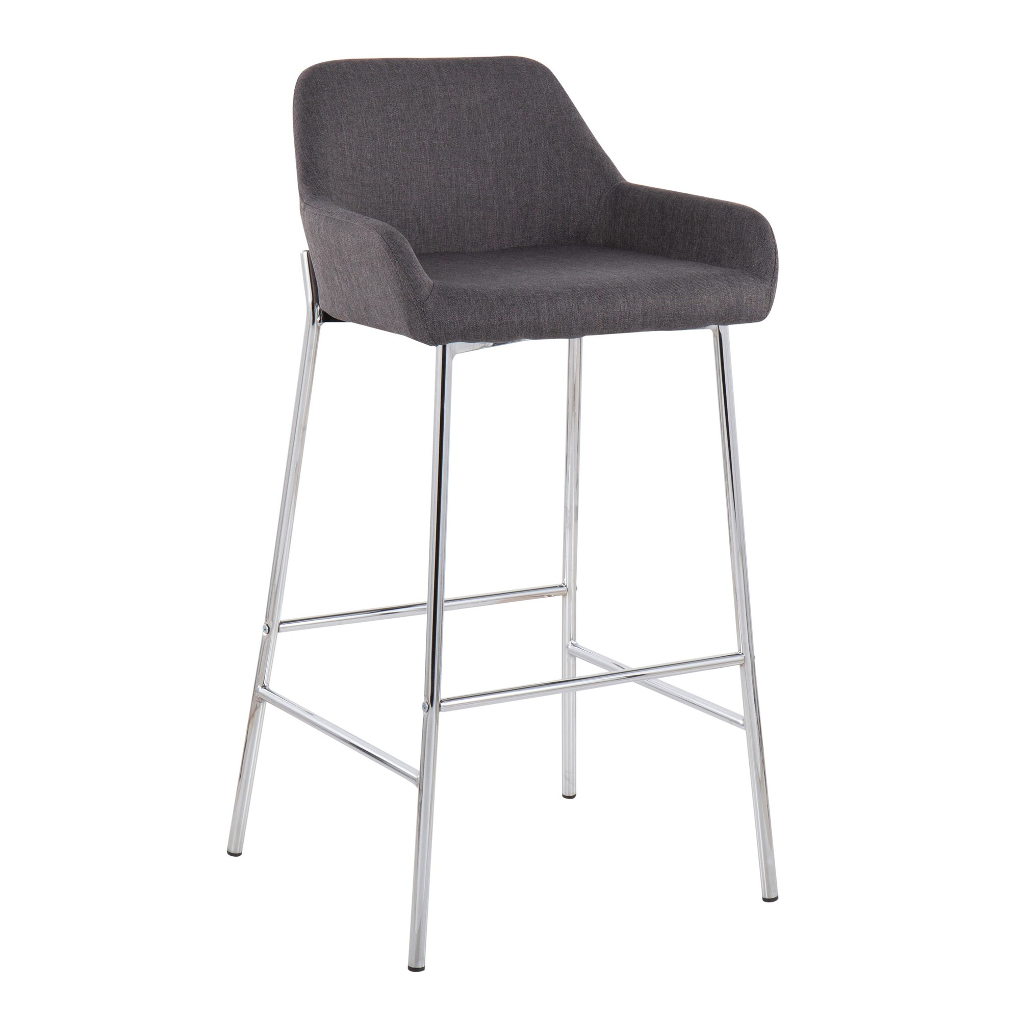 Daniella Chrome and Charcoal Contemporary Bar Stools (Set of 2) 3 Daniella Chrome and Charcoal Contemporary Bar Stools (Set of 2) - Image 3