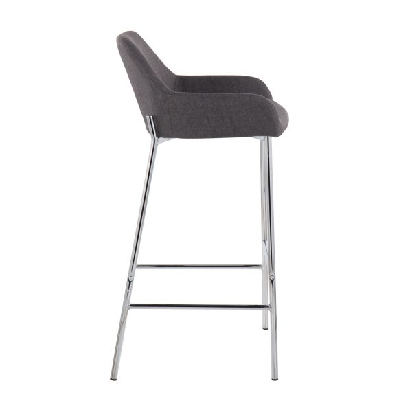 Daniella Chrome and Charcoal Contemporary Bar Stools Set of 2 3