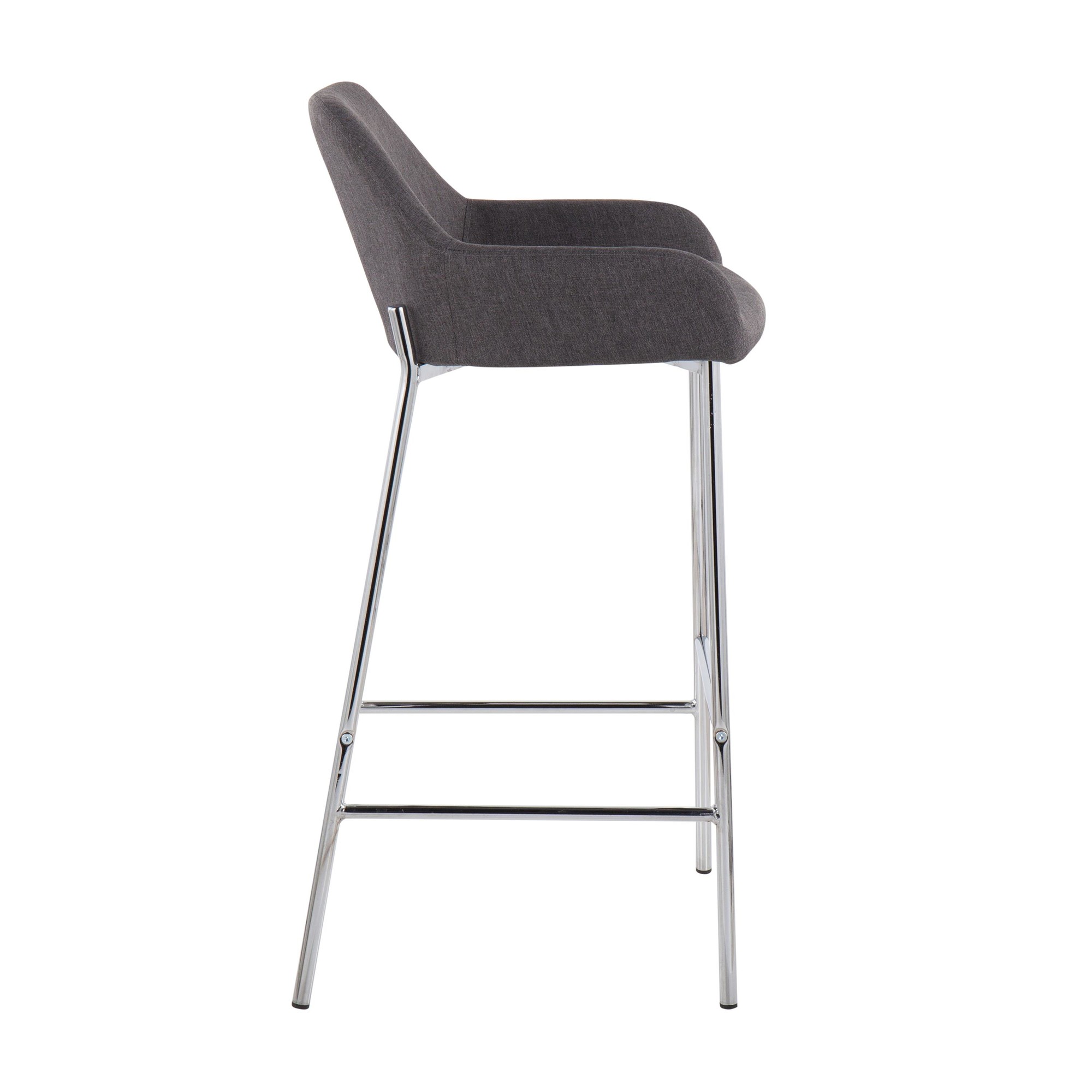 Daniella Chrome and Charcoal Contemporary Bar Stools (Set of 2) 4 Daniella Chrome and Charcoal Contemporary Bar Stools (Set of 2) - Image 4