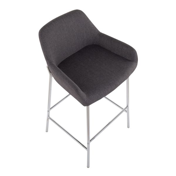 Daniella Chrome and Charcoal Contemporary Bar Stools Set of 2 7