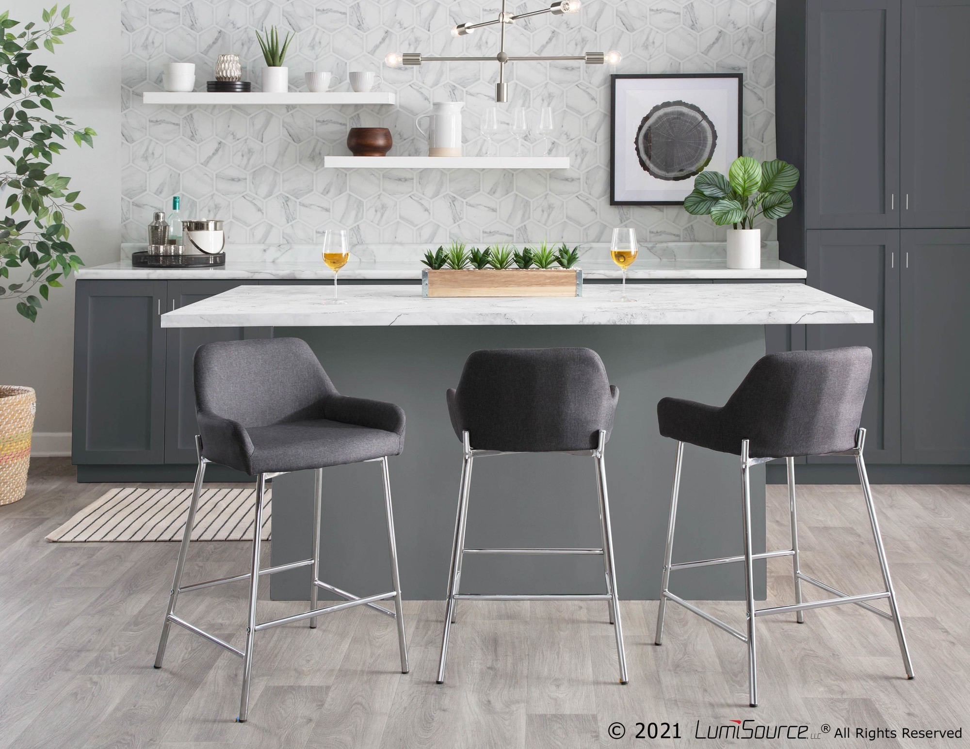 Daniella Chrome and Charcoal Contemporary Counter Stools (Set of 2) 2 Daniella Chrome and Charcoal Contemporary Counter Stools (Set of 2) - Image 2