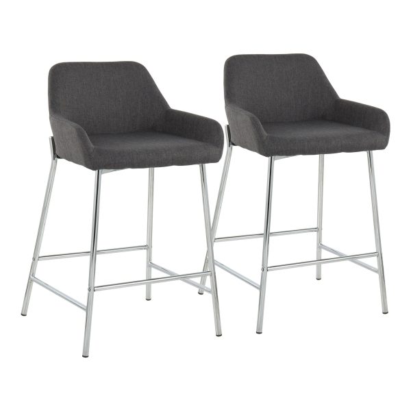 Daniella Chrome and Charcoal Contemporary Counter Stools Set of 2 2