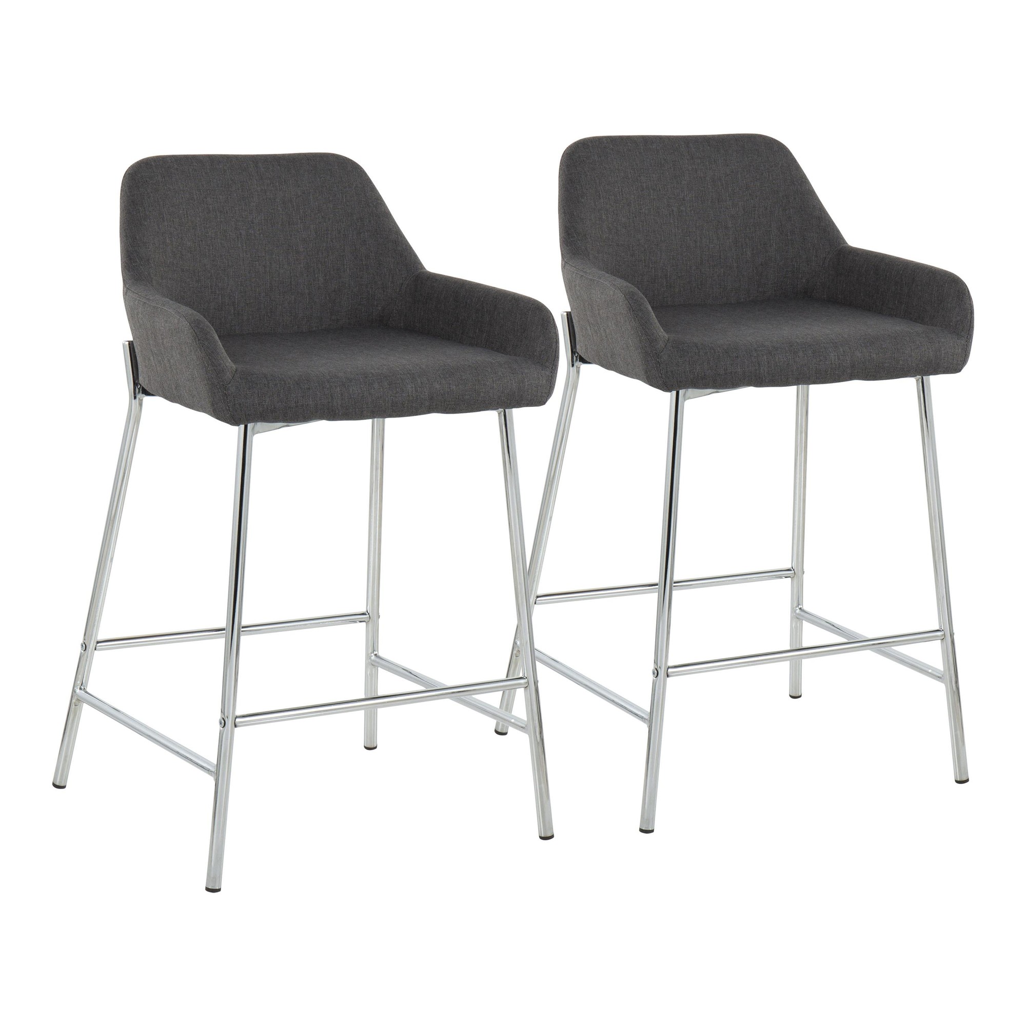 Daniella Chrome and Charcoal Contemporary Counter Stools (Set of 2) 3 Daniella Chrome and Charcoal Contemporary Counter Stools (Set of 2) - Image 3
