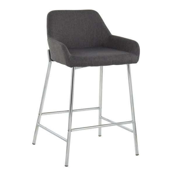 Daniella Chrome and Charcoal Contemporary Counter Stools Set of 2 3