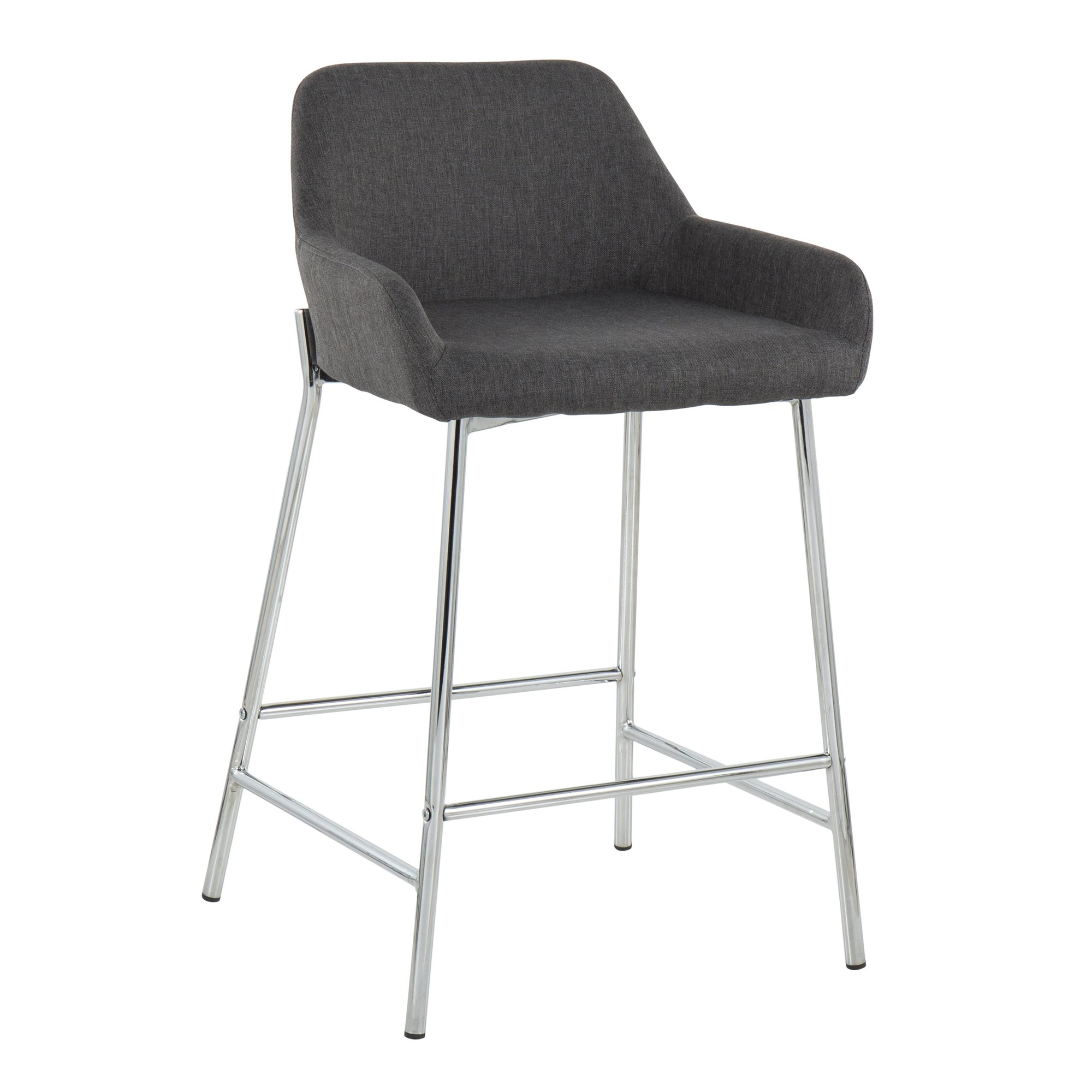 Daniella Chrome and Charcoal Contemporary Counter Stools (Set of 2) 4 Daniella Chrome and Charcoal Contemporary Counter Stools (Set of 2) - Image 4