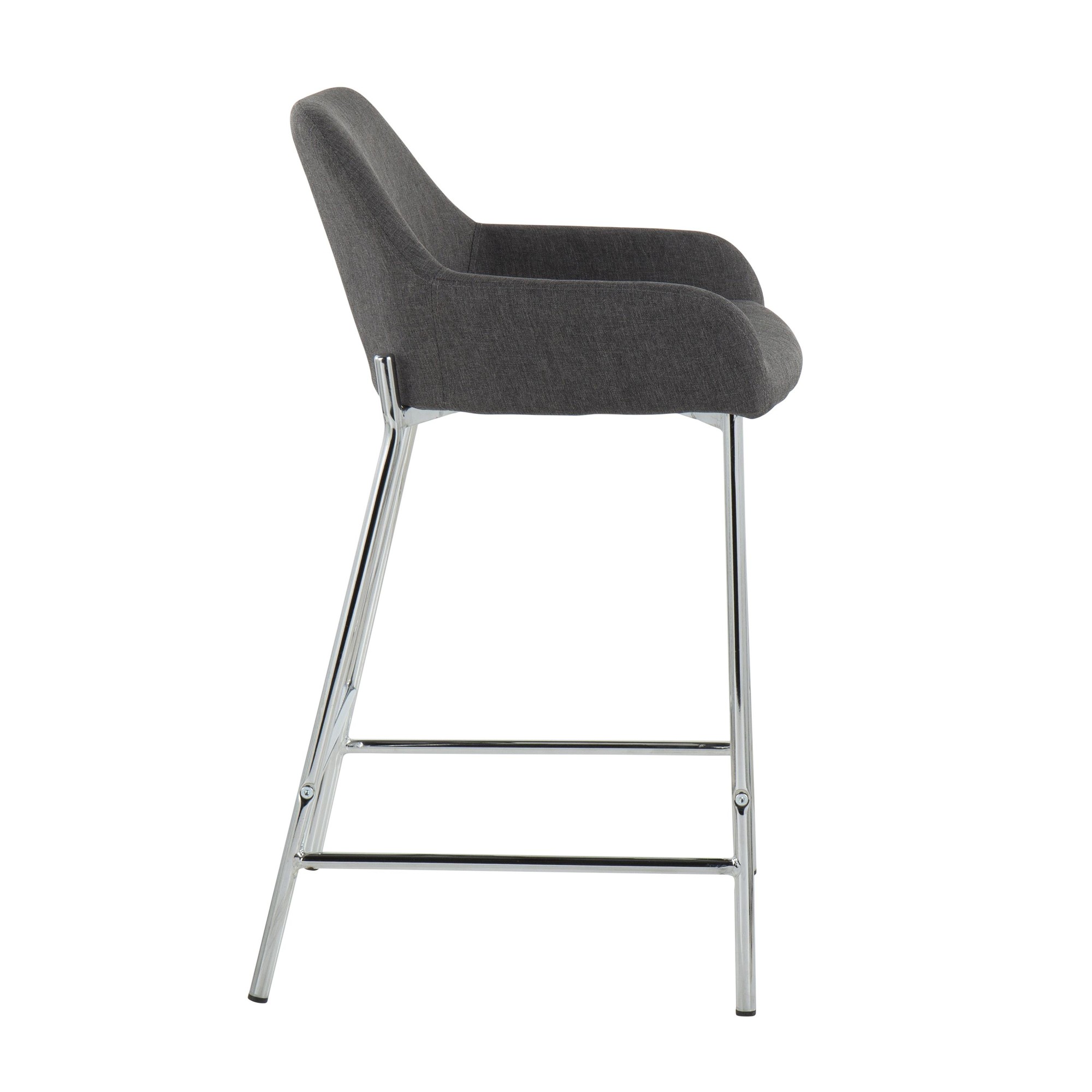 Daniella Chrome and Charcoal Contemporary Counter Stools (Set of 2) 5 Daniella Chrome and Charcoal Contemporary Counter Stools (Set of 2) - Image 5