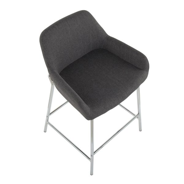 Daniella Chrome and Charcoal Contemporary Counter Stools Set of 2 8