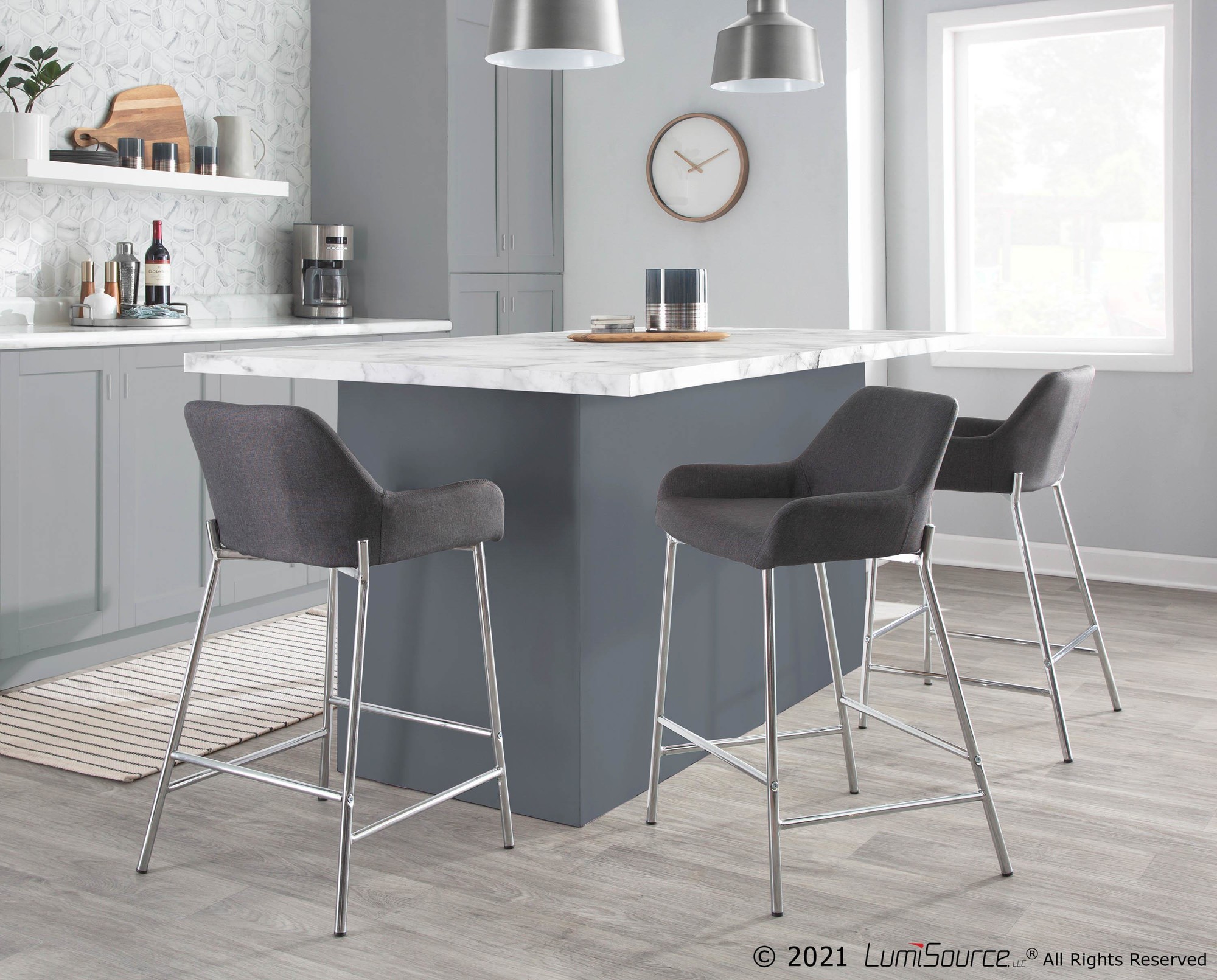 Daniella Chrome and Charcoal Contemporary Counter Stools (Set of 2) 1 Daniella Chrome and Charcoal Contemporary Counter Stools (Set of 2)
