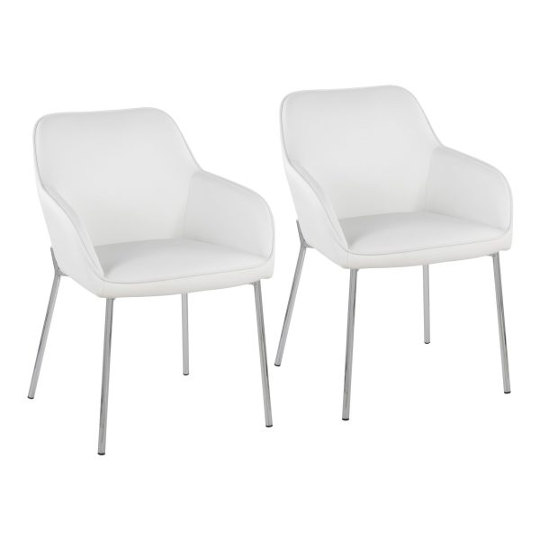 Daniella Chrome and White Contemporary Dining Chairs Set of 2 1