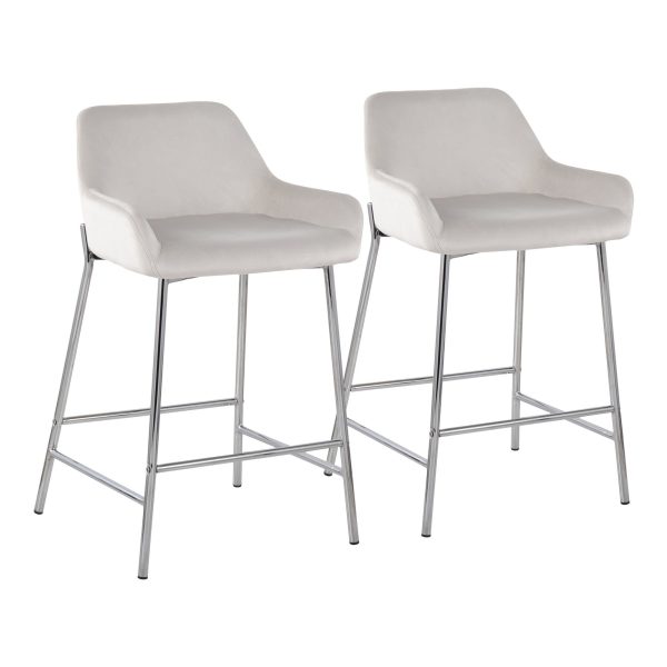 Daniella Chrome and White Velvet Contemporary Counter Stools Set of 2 2