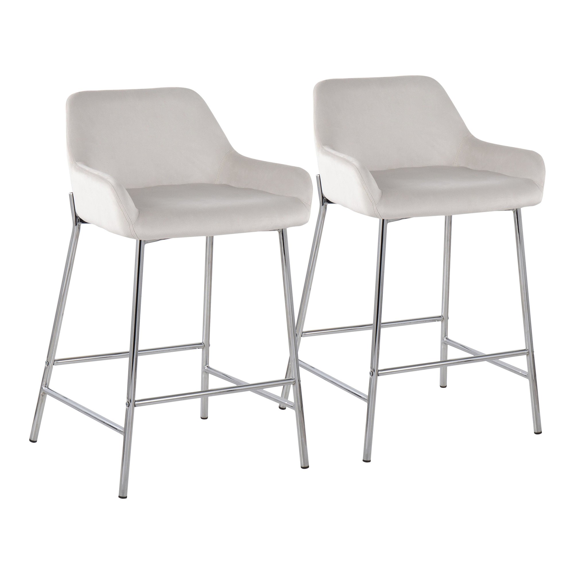 Daniella Chrome and White Velvet Contemporary Counter Stools (Set of 2) 3 Daniella Chrome and White Velvet Contemporary Counter Stools (Set of 2) - Image 3