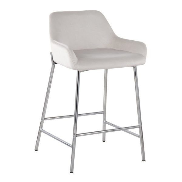 Daniella Chrome and White Velvet Contemporary Counter Stools Set of 2 3