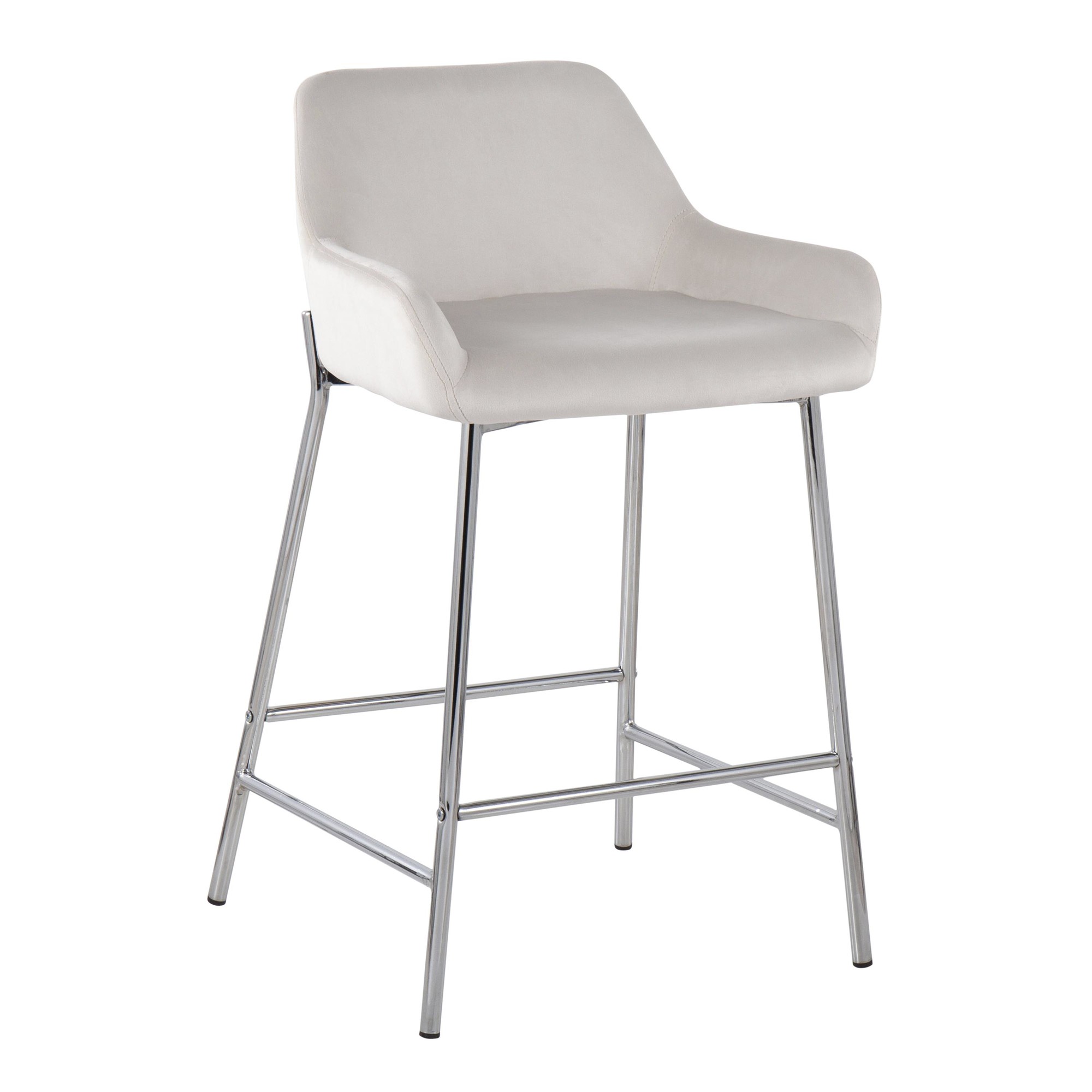 Daniella Chrome and White Velvet Contemporary Counter Stools (Set of 2) 4 Daniella Chrome and White Velvet Contemporary Counter Stools (Set of 2) - Image 4