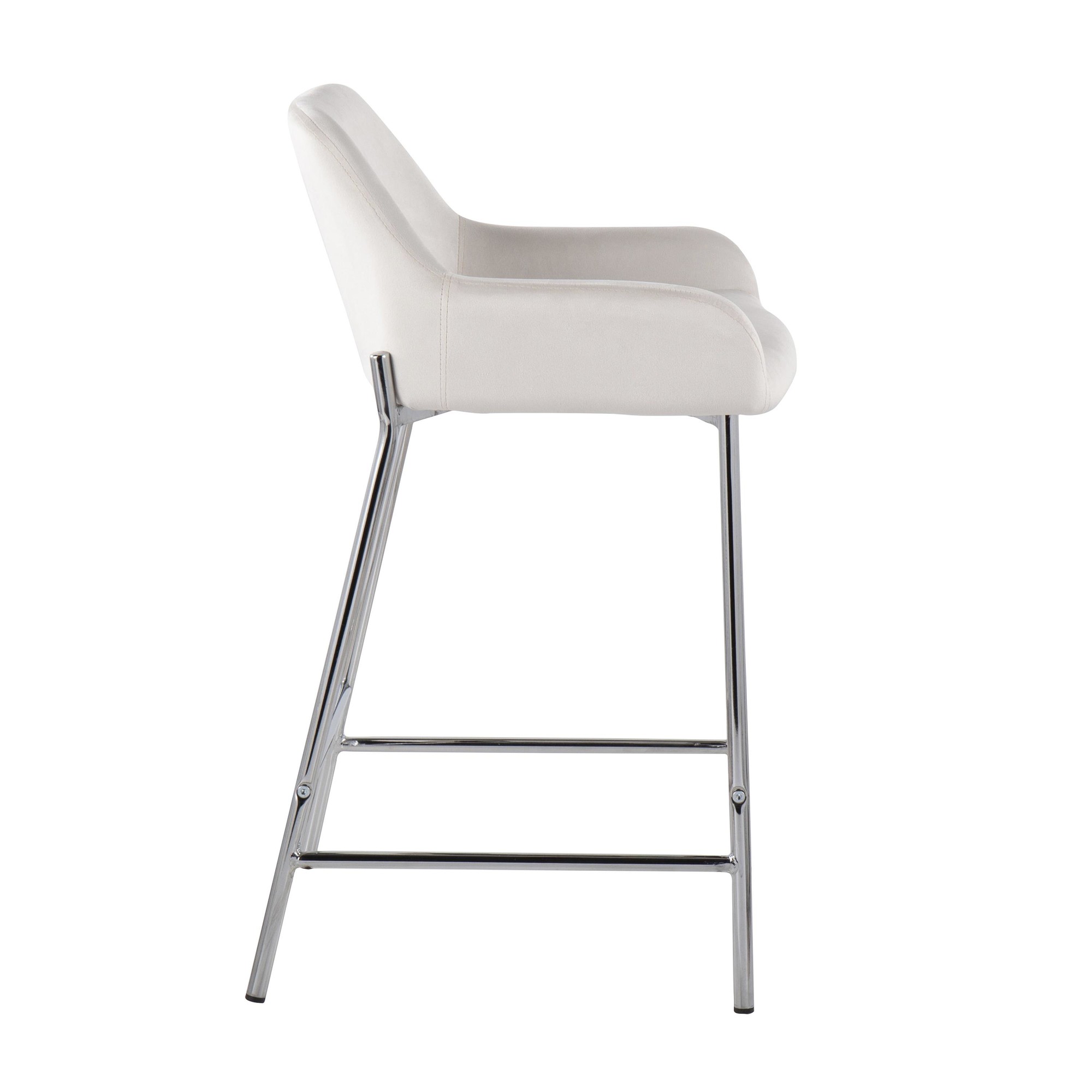Daniella Chrome and White Velvet Contemporary Counter Stools (Set of 2) 5 Daniella Chrome and White Velvet Contemporary Counter Stools (Set of 2) - Image 5