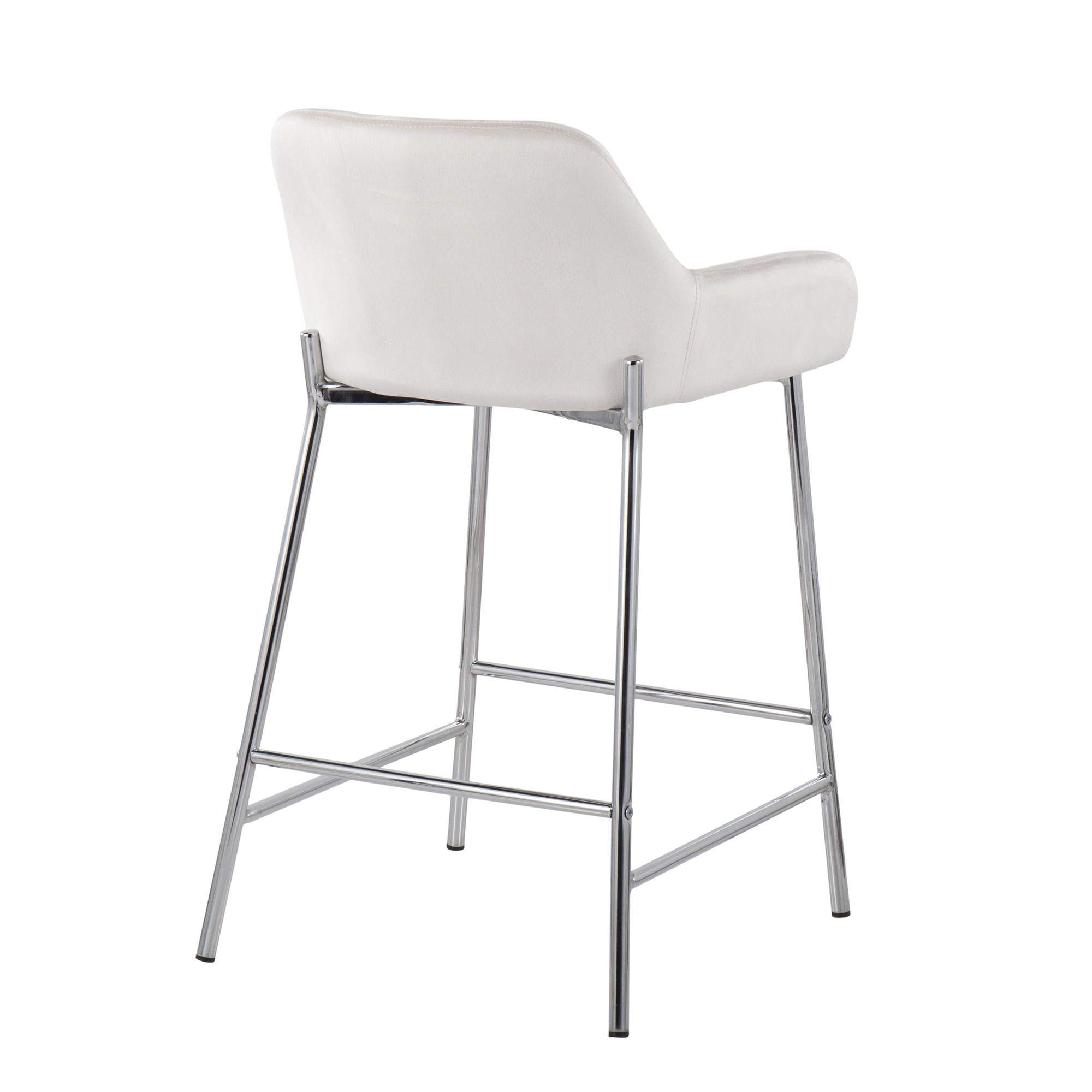 Daniella Chrome and White Velvet Contemporary Counter Stools (Set of 2) 6 Daniella Chrome and White Velvet Contemporary Counter Stools (Set of 2) - Image 6