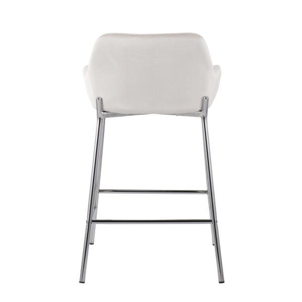 Daniella Chrome and White Velvet Contemporary Counter Stools Set of 2 6