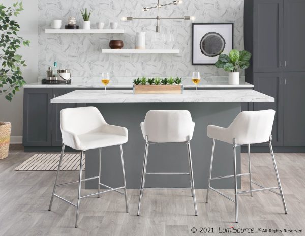 Daniella Chrome and White Velvet Contemporary Counter Stools Set of 2