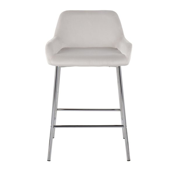 Daniella Chrome and White Velvet Contemporary Counter Stools Set of 2 7