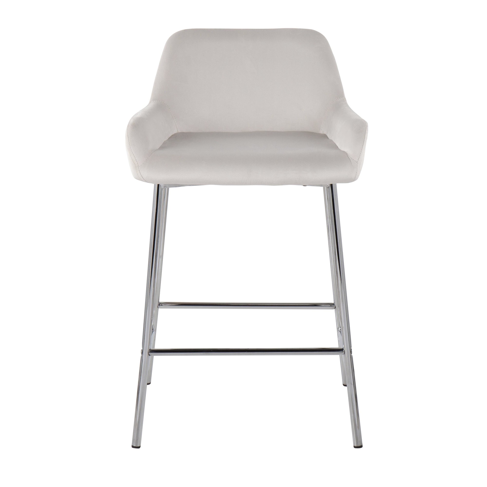Daniella Chrome and White Velvet Contemporary Counter Stools (Set of 2) 8 Daniella Chrome and White Velvet Contemporary Counter Stools (Set of 2) - Image 8