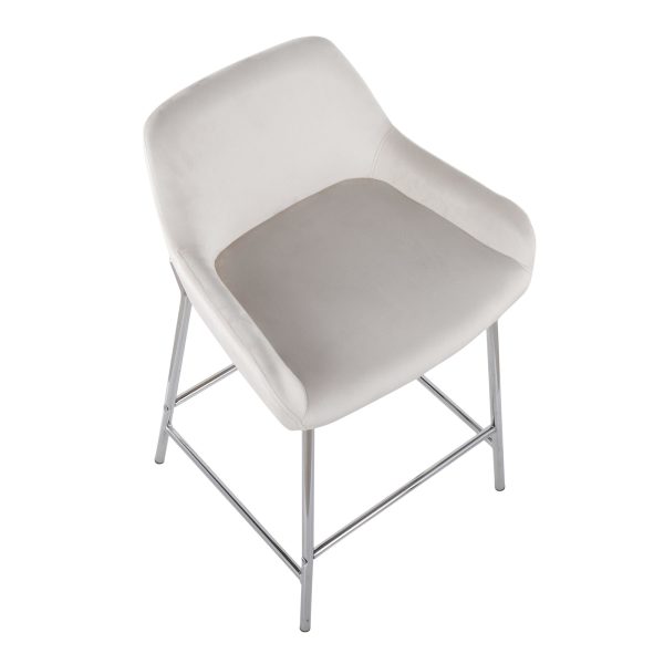 Daniella Chrome and White Velvet Contemporary Counter Stools Set of 2 8