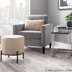 Daniella Contemporary Black Metal Beige Fabric Footstool 165 Inch