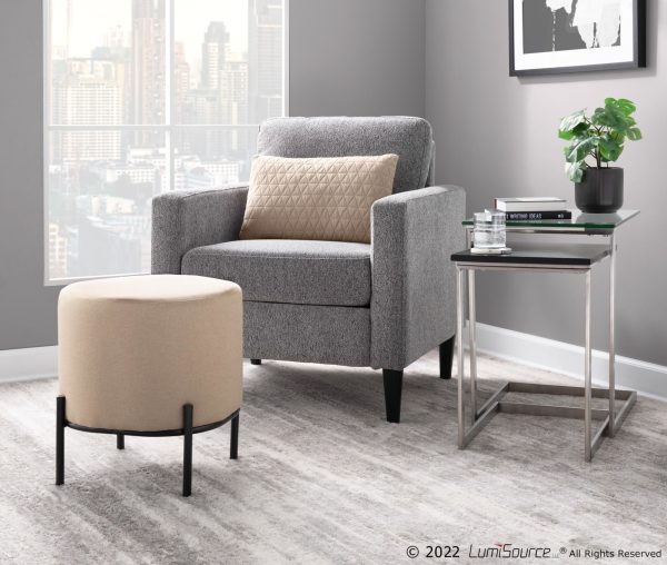 Daniella Contemporary Black Metal Beige Fabric Footstool 165 Inch 1