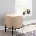 Daniella Contemporary Black Metal Beige Fabric Footstool 165 Inch