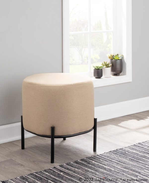 Daniella Contemporary Black Metal Beige Fabric Footstool 165 Inch