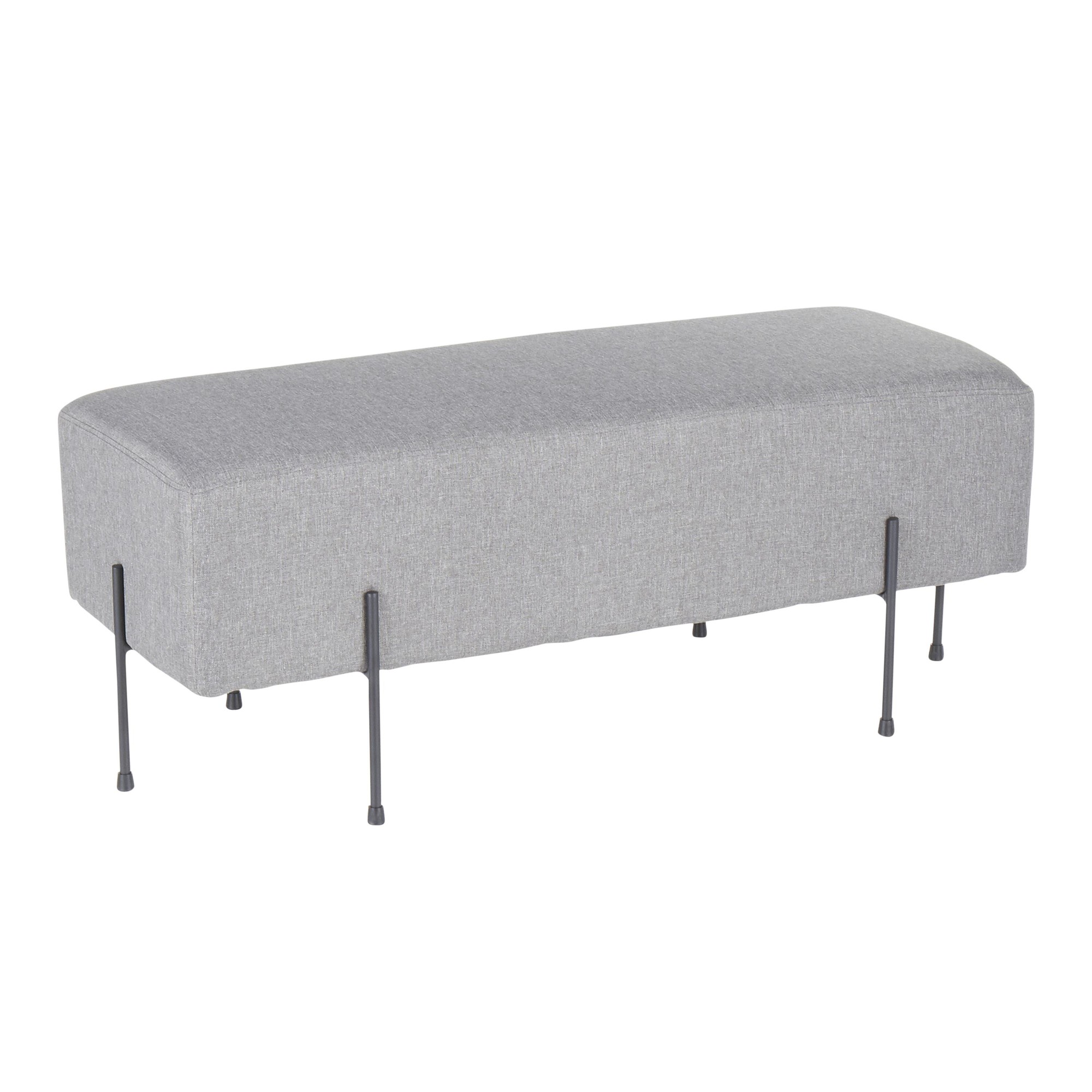 Daniella Contemporary Black Metal Grey Fabric Bench 3 Daniella Contemporary Black Metal Grey Fabric Bench - Image 3