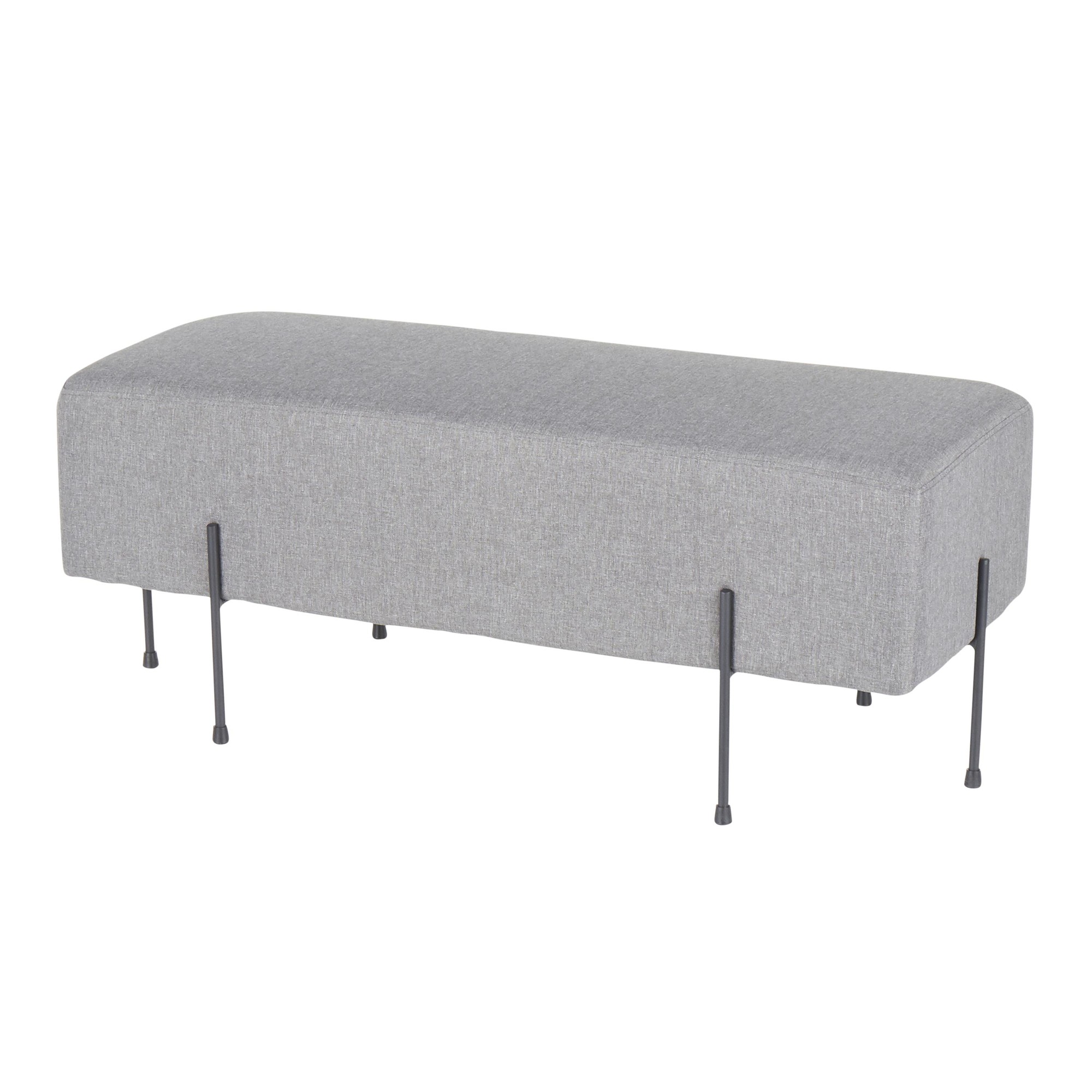 Daniella Contemporary Black Metal Grey Fabric Bench 5 Daniella Contemporary Black Metal Grey Fabric Bench - Image 5