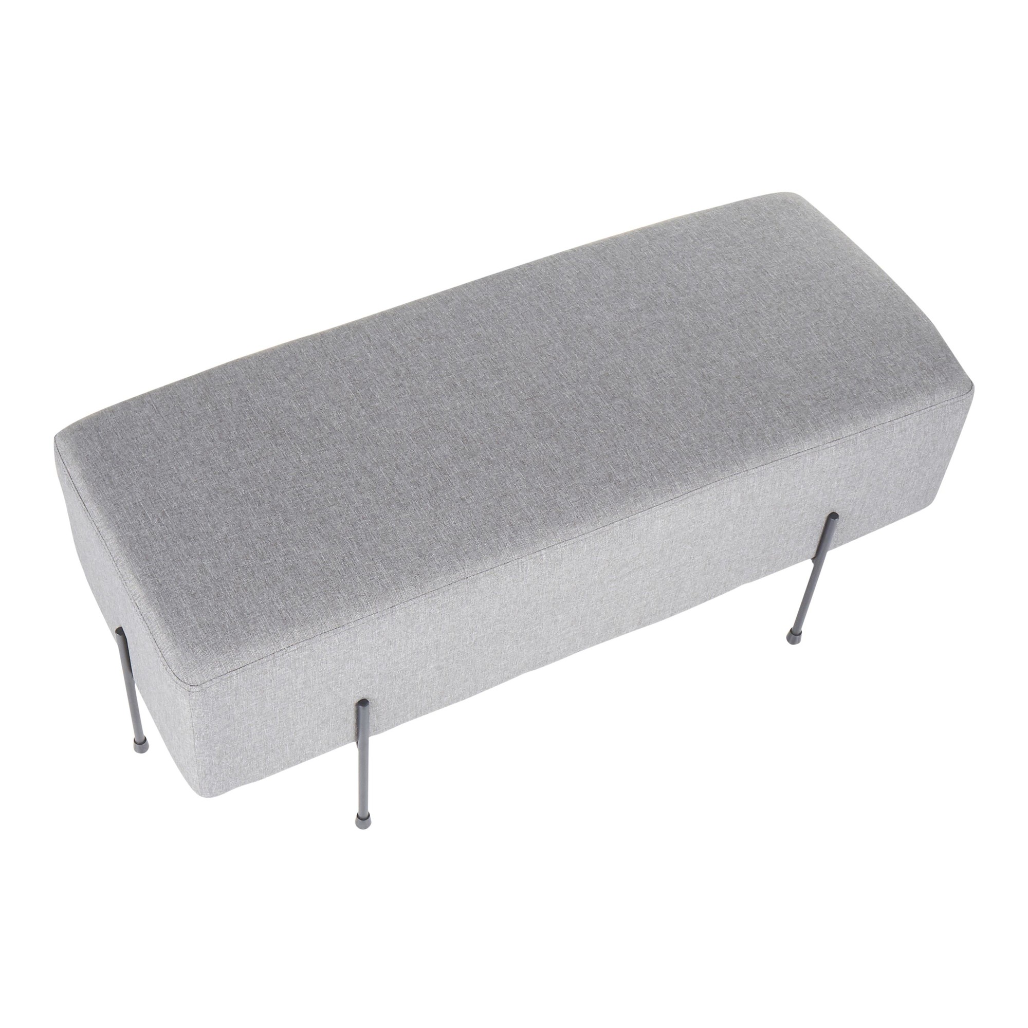 Daniella Contemporary Black Metal Grey Fabric Bench 8 Daniella Contemporary Black Metal Grey Fabric Bench - Image 8