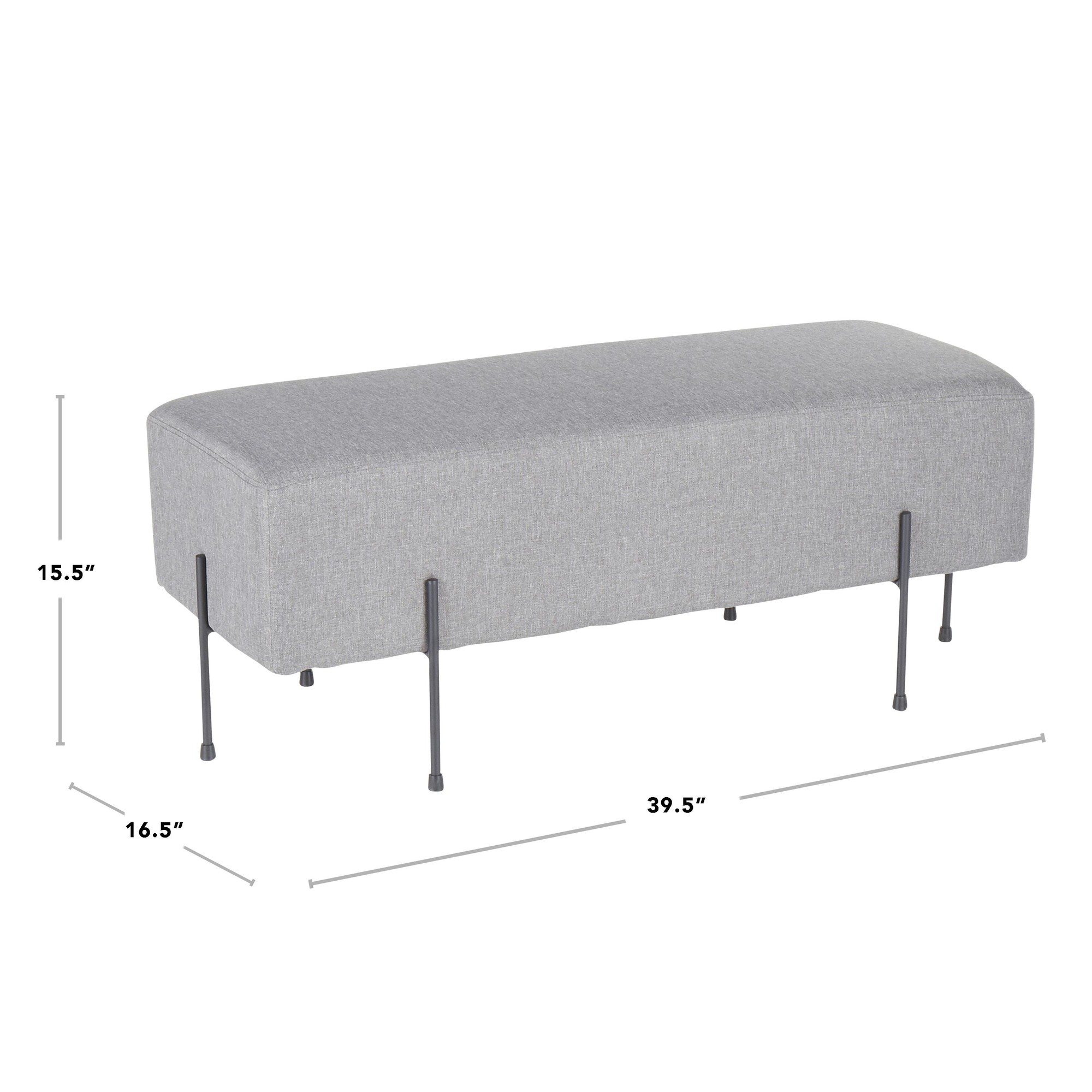 Daniella Contemporary Black Metal Grey Fabric Bench 9 Daniella Contemporary Black Metal Grey Fabric Bench - Image 9