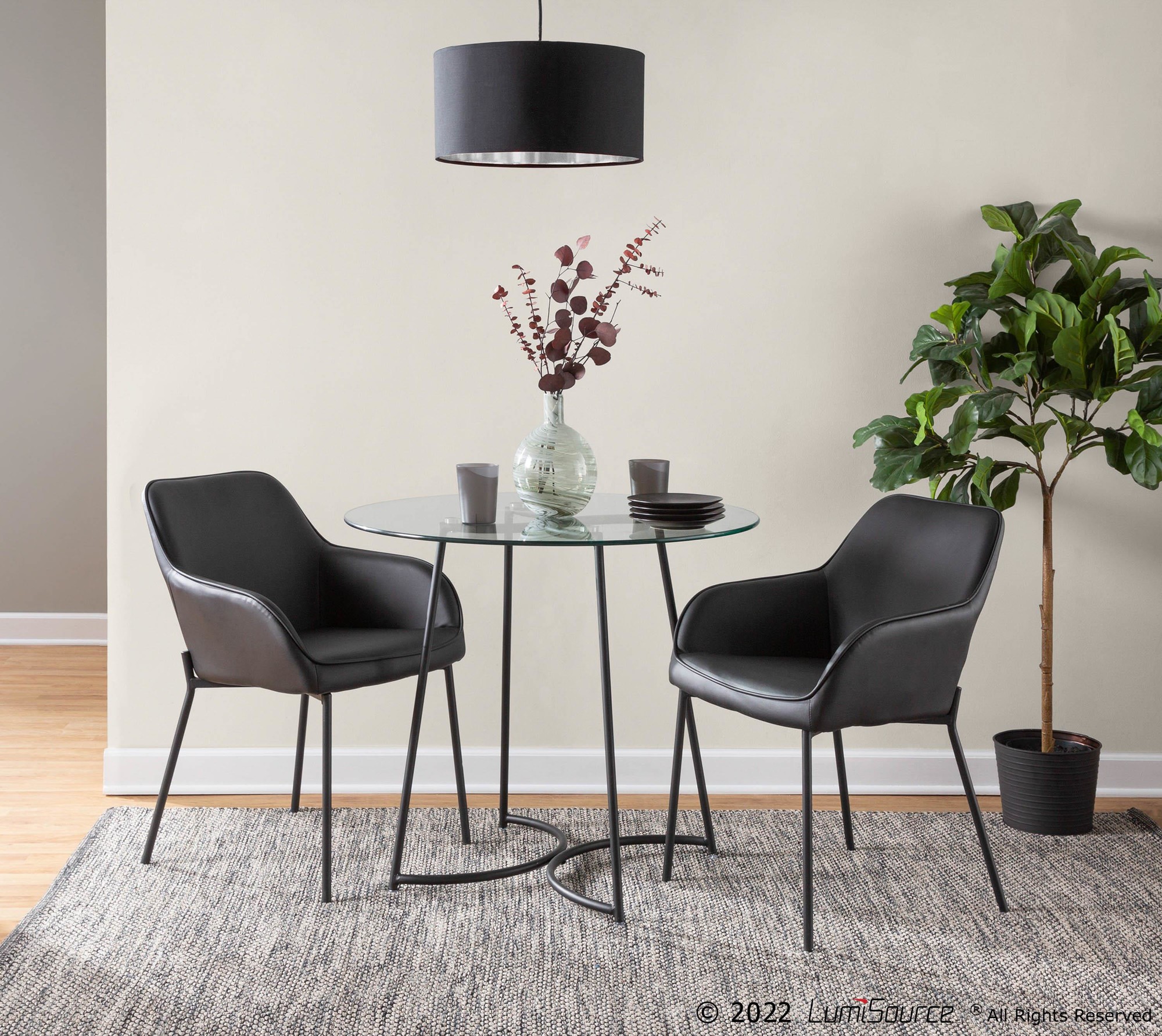 Daniella Contemporary Black Metal and Faux Leather Dining Chairs by LumiSource (Set of 2) (Set of 2) 2 Daniella Contemporary Black Metal and Faux Leather Dining Chairs by LumiSource (Set of 2) (Set of 2) - Image 2