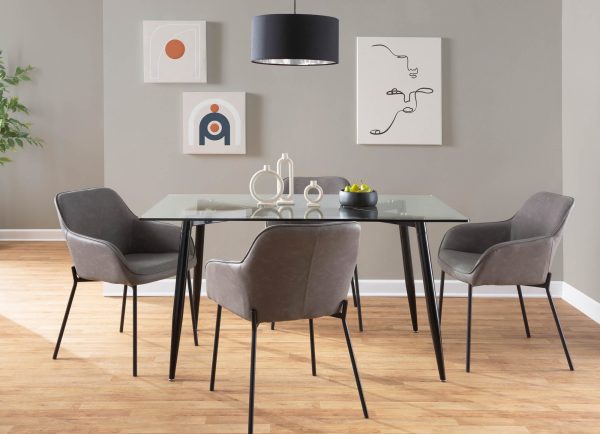 Daniella Contemporary Black Metal and Grey Faux Leather Chairs Set of 2 1
