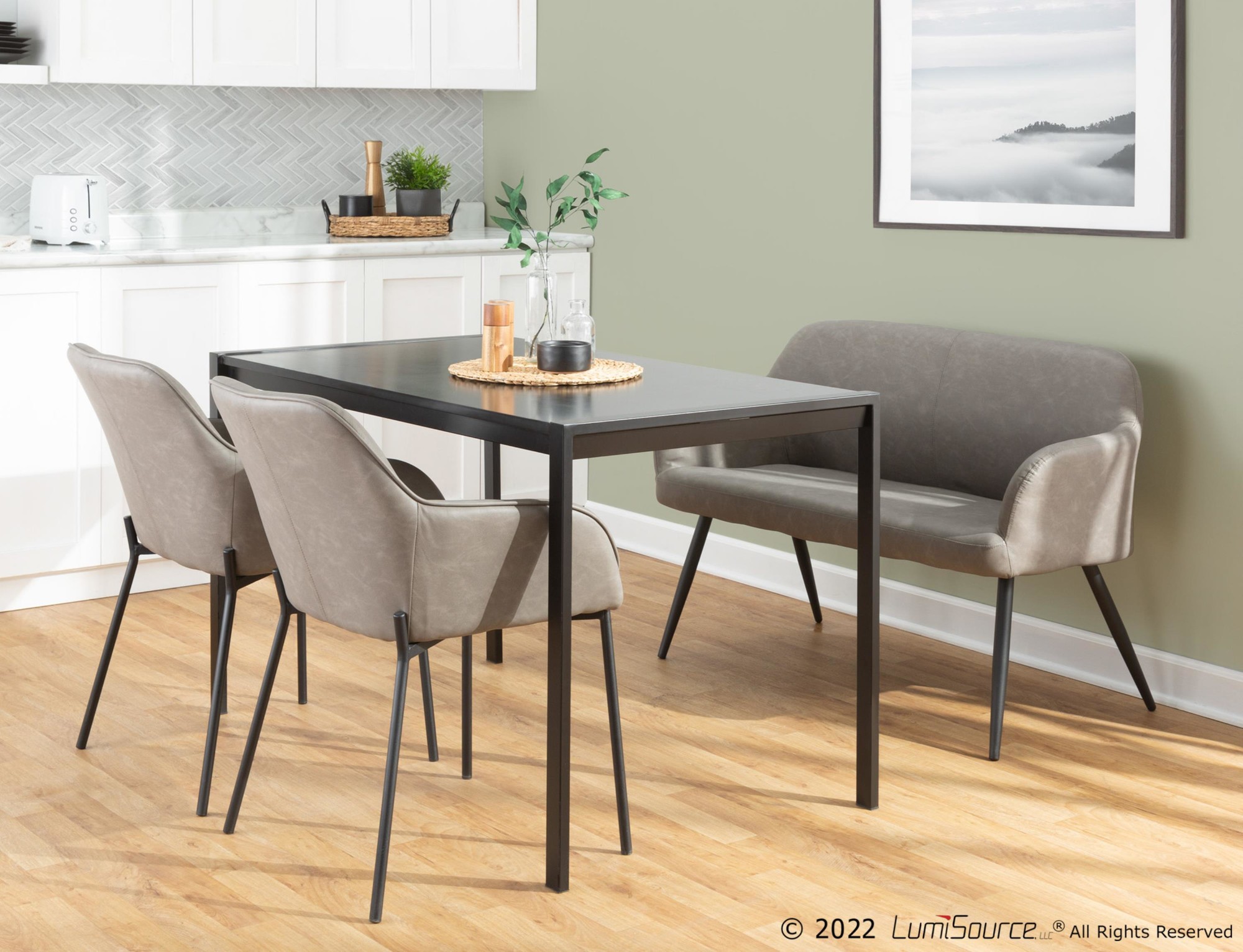 Daniella Contemporary Black Metal and Grey Faux Leather Chairs (Set of 2) 3 Daniella Contemporary Black Metal and Grey Faux Leather Chairs (Set of 2) - Image 3