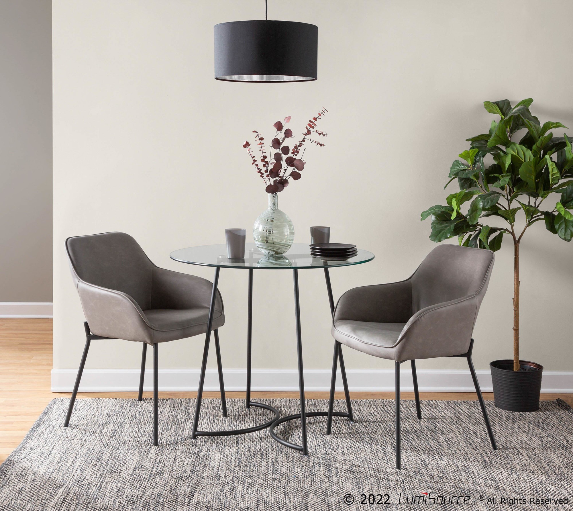 Daniella Contemporary Black Metal and Grey Faux Leather Chairs (Set of 2) 1 Daniella Contemporary Black Metal and Grey Faux Leather Chairs (Set of 2)