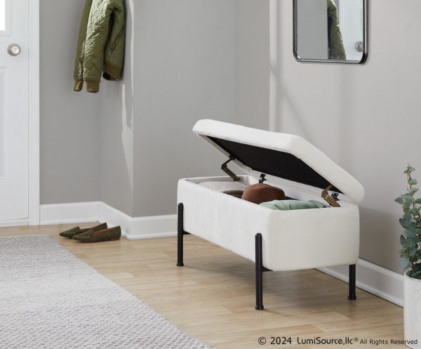 Daniella Contemporary Black Steel Cream Fabric Storage Bench 1