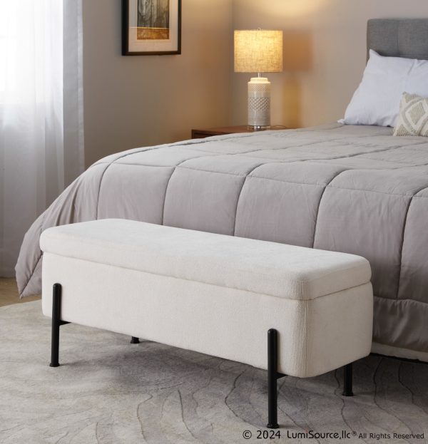 Daniella Contemporary Black Steel Cream Fabric Storage Bench 2